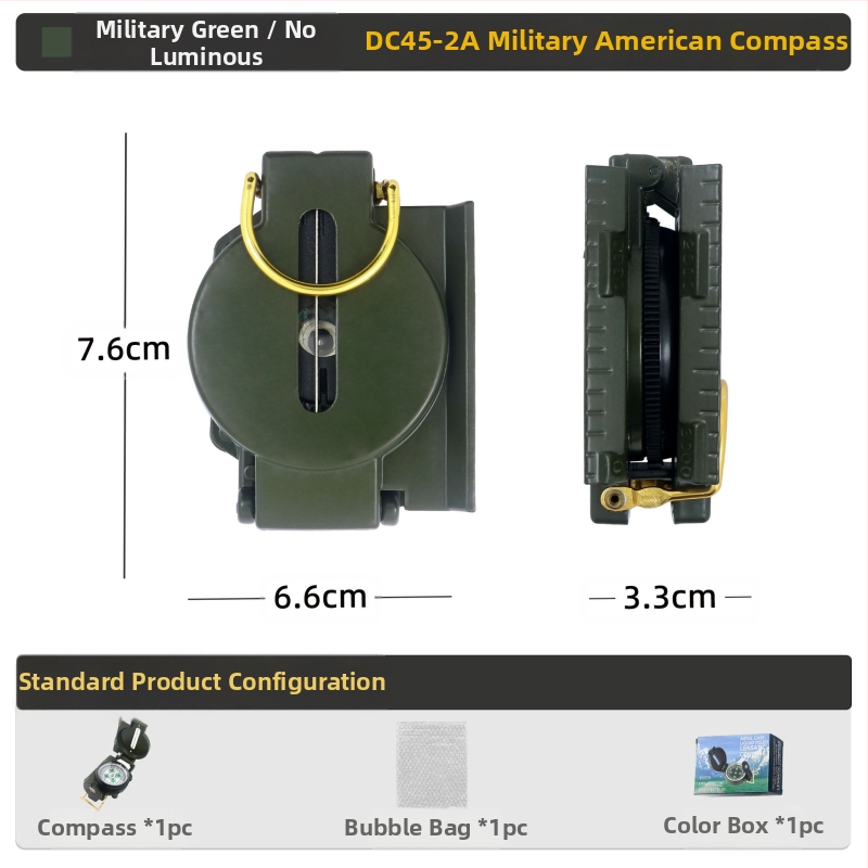 Välistingimustes kasutatav multifunktsionaalne kompass telkimiseks, maastikul kasutamiseks, põhjapoolse geoloogia kompass, Ameerika sõduri lahinguvarustus, metall