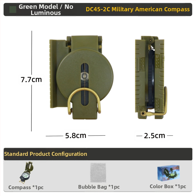 Välistingimustes kasutatav multifunktsionaalne kompass telkimiseks, maastikul kasutamiseks, põhjapoolse geoloogia kompass, Ameerika sõduri lahinguvarustus, metall