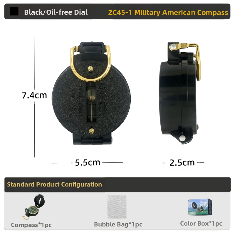 Välistingimustes kasutatav multifunktsionaalne kompass telkimiseks, maastikul kasutamiseks, põhjapoolse geoloogia kompass, Ameerika sõduri lahinguvarustus, metall
