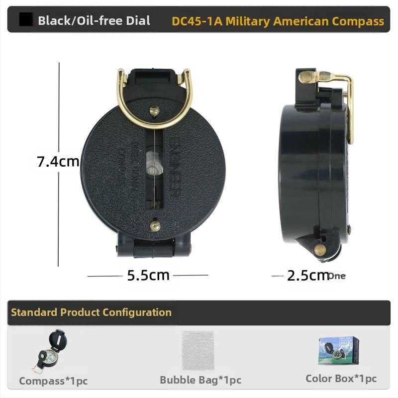 Välistingimustes kasutatav multifunktsionaalne kompass telkimiseks, maastikul kasutamiseks, põhjapoolse geoloogia kompass, Ameerika sõduri lahinguvarustus, metall