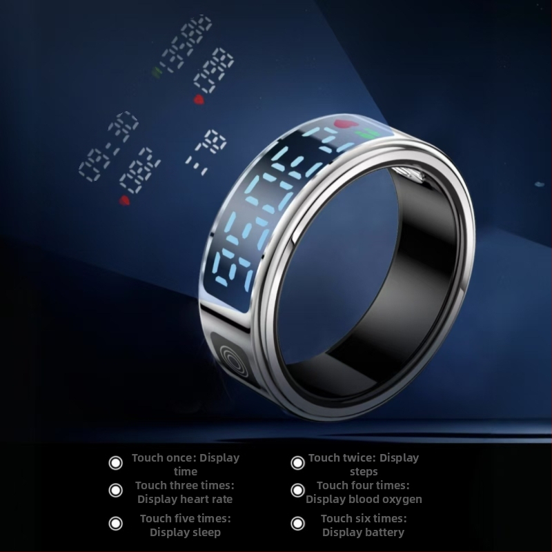 Черна технология дигитален дисплей интелигентен пръстен за наблюдение на пулса кръв кислород сън здраве стъпка движение