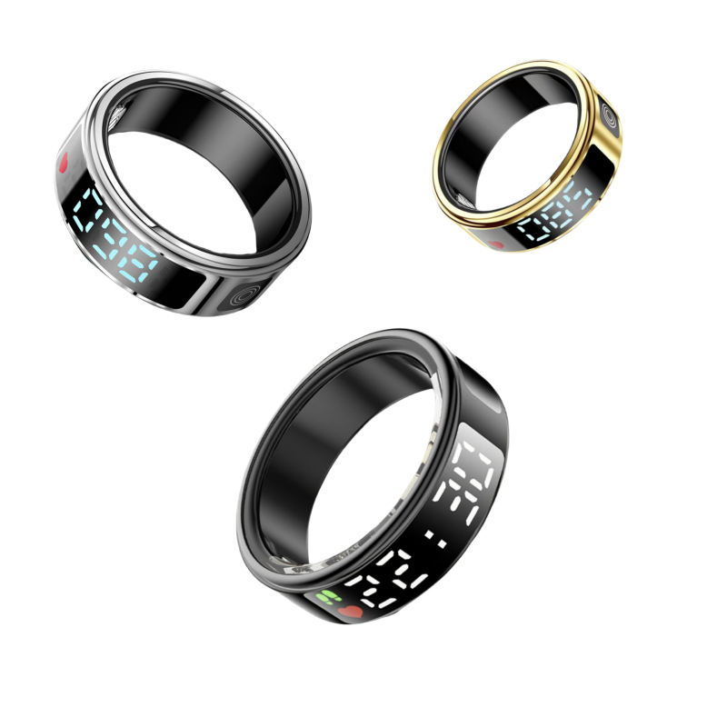 Must tehnoloogia digitaalne ekraan nutikas rõngas jälgib pulssi, verd, hapnikku, und, tervist, samm-sammult liikumine