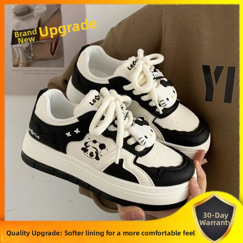 Kevadised originaalsed väikesed panda mustad ja valged koledad armsad suure peaga leivakingad naiste paksu tallaga kõik-sobivad vabaaja tudengikingad Tide