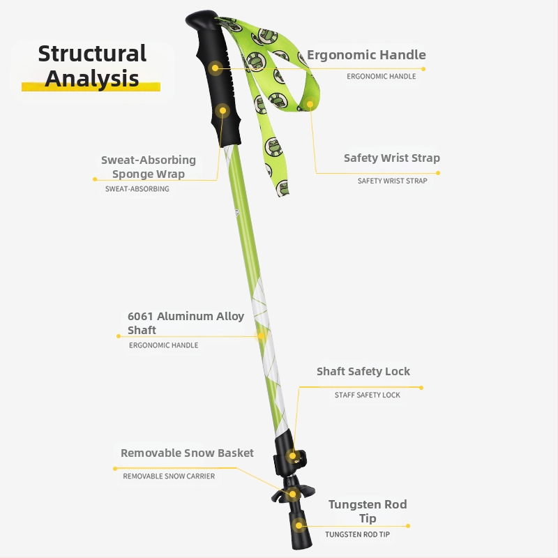 [Фабрика] Детска бастунче алпенщок, сгъваема, неплъзгаща се, алуминиева сплав, многофункционална, за туризъм, еднокомпонентна, поколение на едро