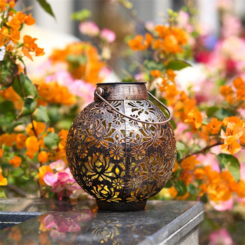 Tarpvalstybinis „Amazon“ saulės žibintas, rožinis, chrizantema, projekcinis geležinis tuščiaviduris nešiojamas žibintas lauko kraštovaizdžio lempa