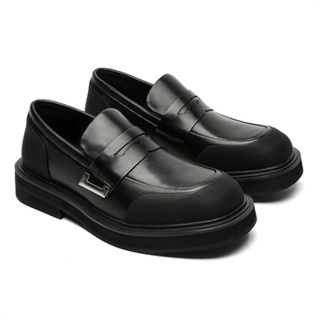 3677 Μαύρα ρετρό γυναικεία loafers πλατφόρμας βρετανικού στιλ με αυξημένο ύψος, όλα τα ανδρικά casual δερμάτινα παπούτσια επαγγελματικών χώρων, με δυνατότητα προσαρμογής