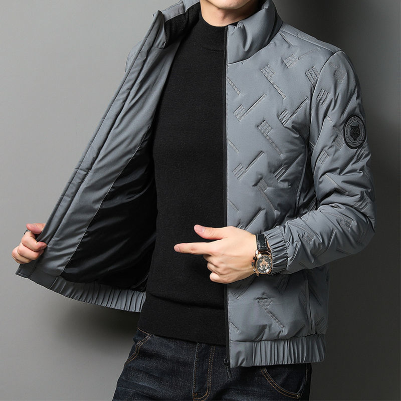 Žieminė naujo stiliaus medvilninė striukė vyrams, plius dydžio, lengva, šilta, vertikalia apykakle, medvilninė striukė, jaunimui ir vidutinio amžiaus žmonėms. Verslo stiliaus, universali medvilninė striukė vyrams.