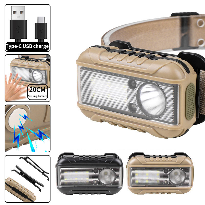 Piiriülene uus LED-induktsioon-esilatern punase ja valge topeltvalgusallikaga välistingimustes kasutamiseks, ööjooksuks, kalapüügiks, väike esilatern hulgimüügis