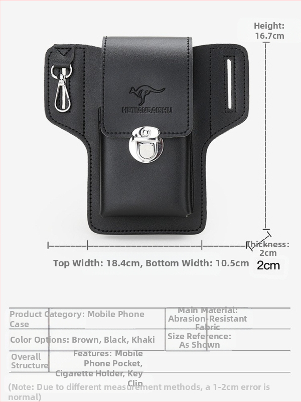 Мъжка чанта за мобилен телефон, чанта за кръста, строителна площадка, кожен калъф за мобилен телефон, калъф за цигари, висящ колан за носене на ключове, устойчив на износване и против изгубване