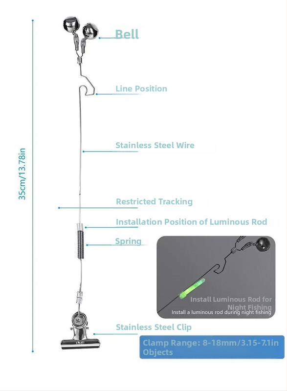 Roostevabast terasest kellahäirega mereõnge sanda õnge viskeõnge klambriga alarmiga automaatne offline kalakella meeldetuletus