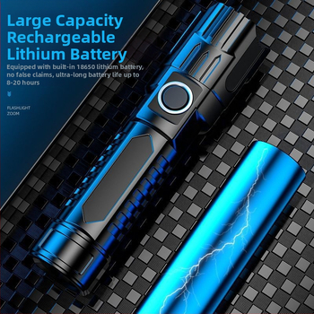 Τηλεσκοπικός φακός ζουμ ABS επαναφορτιζόμενος USB οικιακός εξωτερικός φωτισμός, εξαιρετικά φωτεινός φακός μακράς διαρκείας