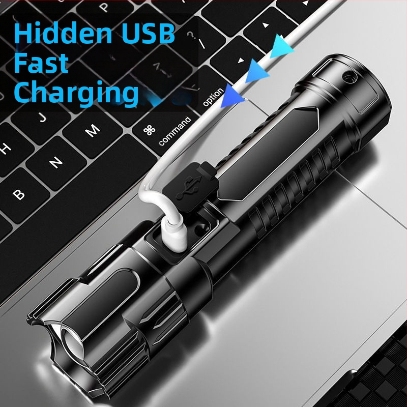 Teleskopická baterka s priblížením, nabíjateľná z ABS materiálu, USB pre domáce vonkajšie osvetlenie, dlhotrvajúca, super jasná baterka