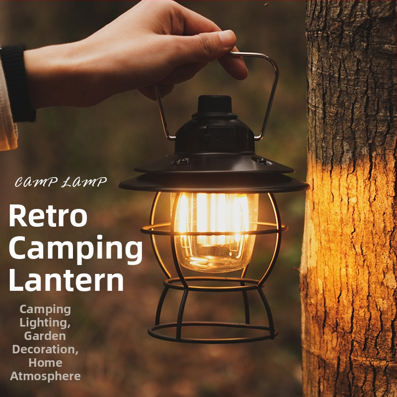 Retro arklio žibintas lauko stovyklavimo lempa palapinės lempa stovyklavimo lempa atmosferos lempa įkrovimo stovyklavimo lempa LED apšvietimas pakabinama lempa