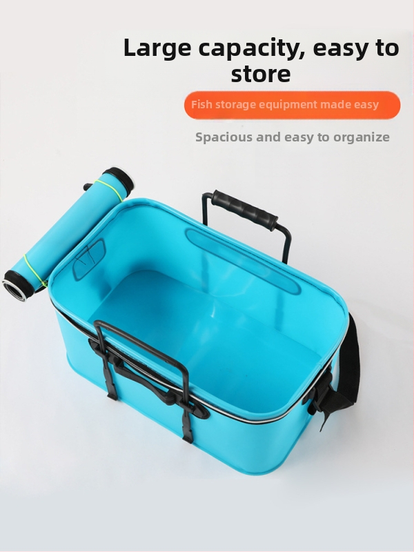 Преносима кофа за риба с капак, кислородна помпа, удебелена EVA кофа за риболов, кутия за жива риба, сгъваема преносима кофа за жива риба за див риболов