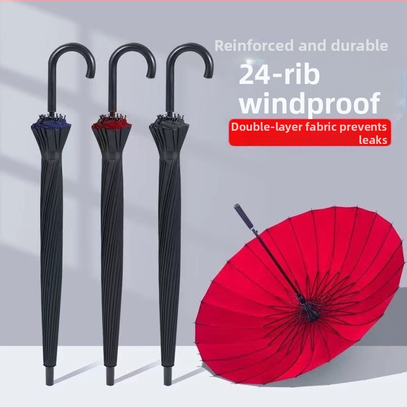 24-dielny automatický dáždnik s dvojitým hákom a rovnou tyčou, veľkoobchodný slnečný dáždnik, reklamný dáždnik na mieru, vetruodolný, obchodný dáždnik s dlhou rukoväťou