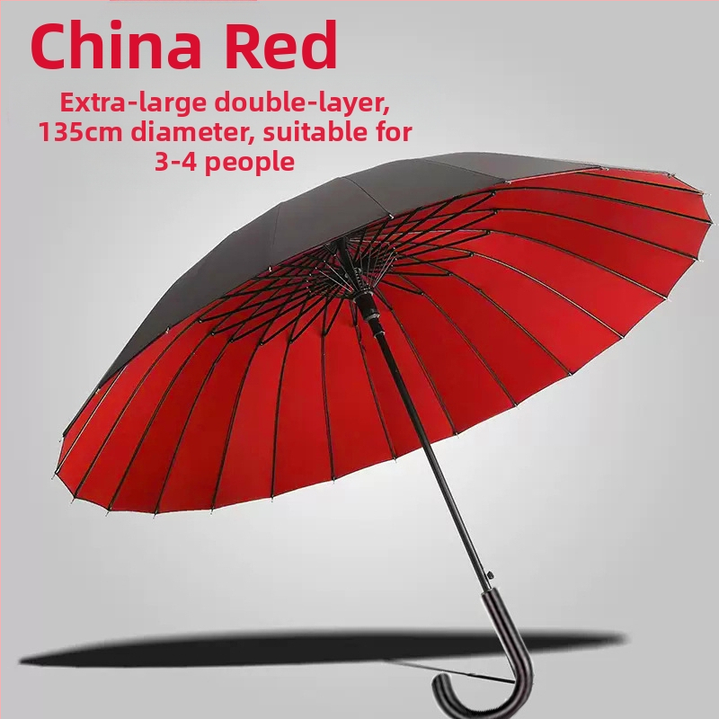 24-dielny automatický dáždnik s dvojitým hákom a rovnou tyčou, veľkoobchodný slnečný dáždnik, reklamný dáždnik na mieru, vetruodolný, obchodný dáždnik s dlhou rukoväťou