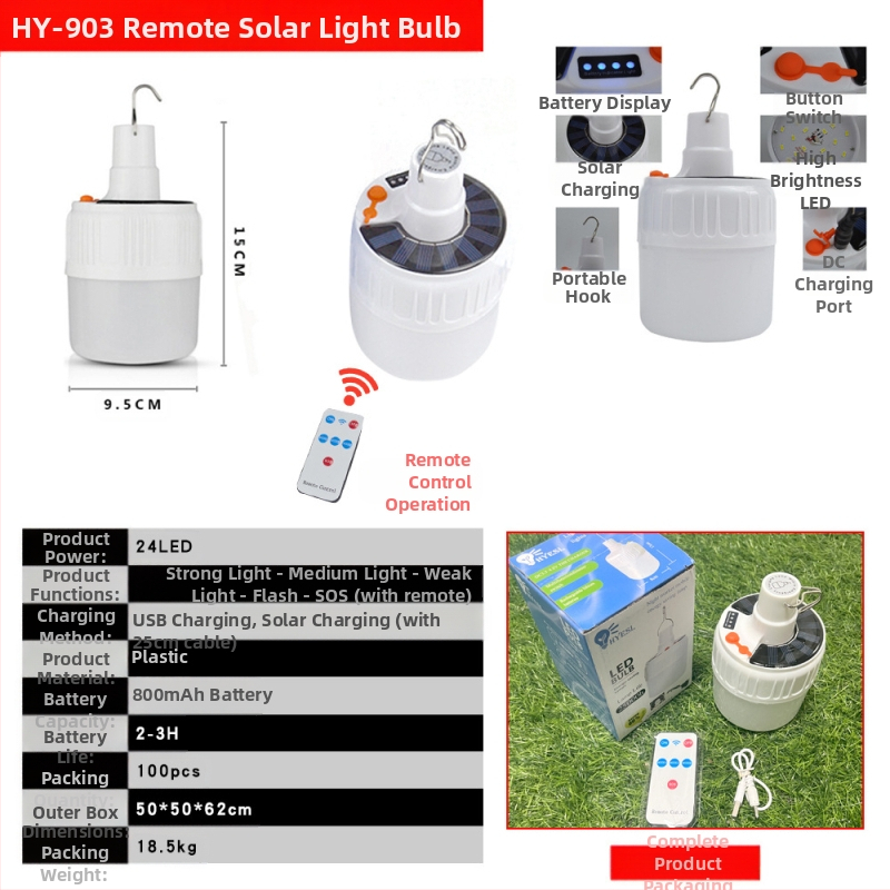 Saulės energija įkraunamas LED avarinis apšvietimas Naktinio turgaus mobiliojo prekystalio kempingo šviestuvas Lauko apšvietimas Pakabinamas šviestuvas Nuotolinio valdymo lemputė