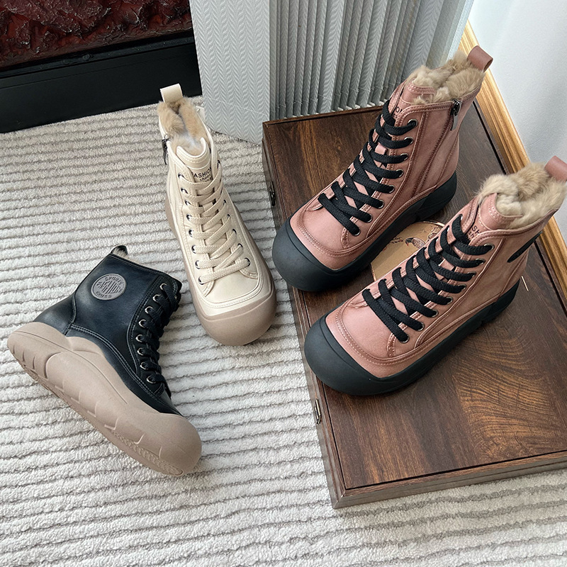 Bijele cipele od zečjeg krzna za žene, zima 2025., nove visoke sportske tenisice s debelim potplatom, ženske cipele, retro svestrane, tople ženske cipele