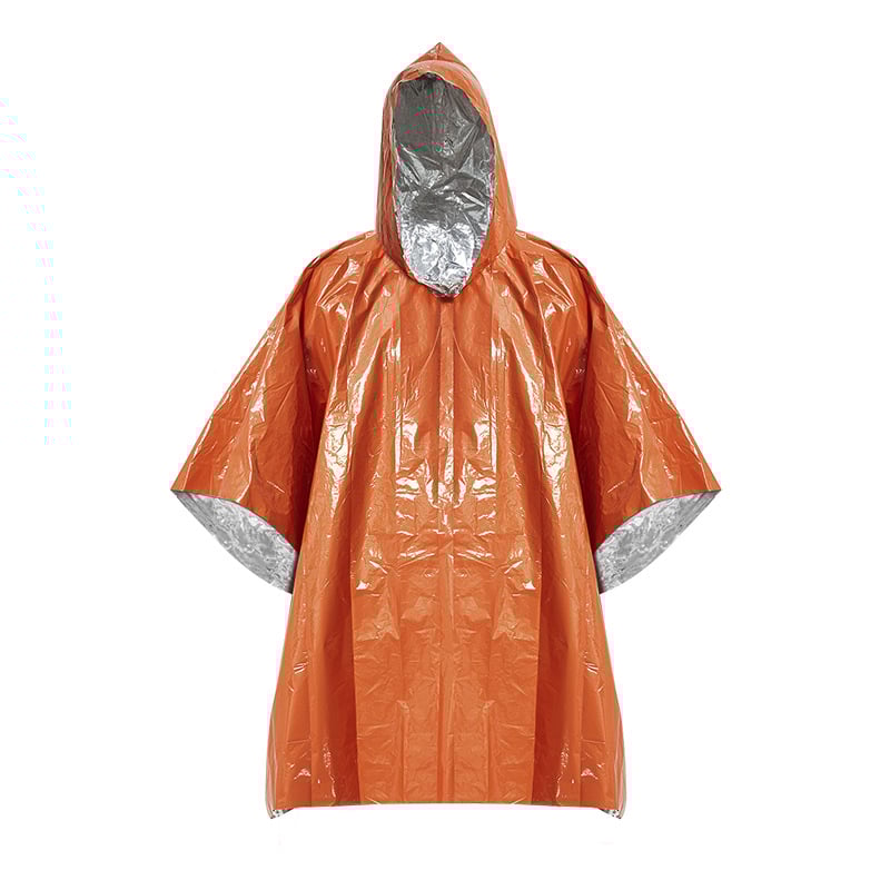 Välikülmakindel soe ühekordne esmaabi vihmamantel kaasaskantav pe alumiiniumkilest hädaolukorra pontšo välistingimustes ellujäämise vihmamantel