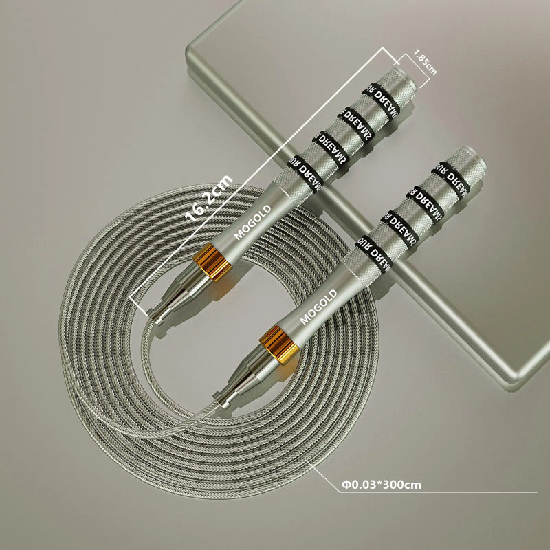 Topeltlaagriga iselukustuv hüppenöör, sinisest kullast võrgust, silikoonist alumiiniumsulamist käepide, prinditav, laseriga isetehtud disain