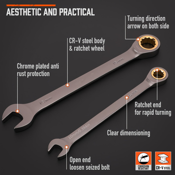 Комплект от 12 фиксирани метрични гаечни ключове, хром-ванадиева стомана, за електронна търговия