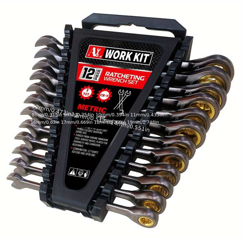 Комплект от 12 фиксирани метрични гаечни ключове, хром-ванадиева стомана, за електронна търговия