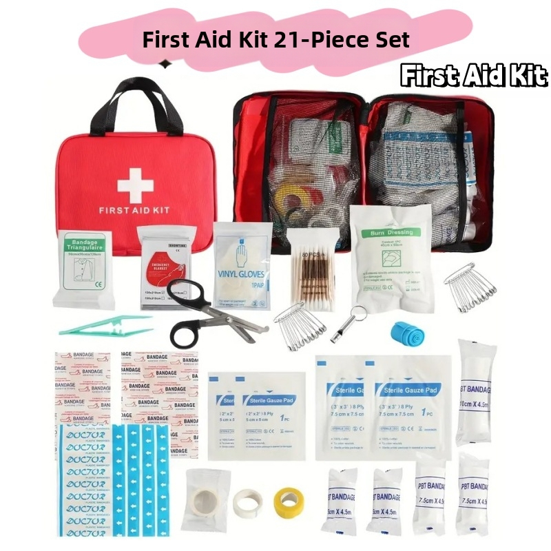 Esmaabikomplekt, kaasaskantav, õues kasutamiseks, autosse, reisimiseks, hädaabikomplekt, 22-osaline komplekt, kodune päästetarvete kaasaskantav kott, piiriülene