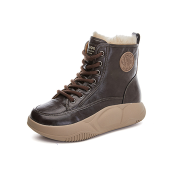 Νέες μπότες χιονιού από γούνα κουνελιού 2025 Χειμερινές ρετρό γνήσιες δερμάτινες μπότες με χοντρή σόλα από βαμβάκι και βελούδινη επένδυση, ζεστές γυναικείες μπότες, ευέλικτες, μοντέρνες μπότες