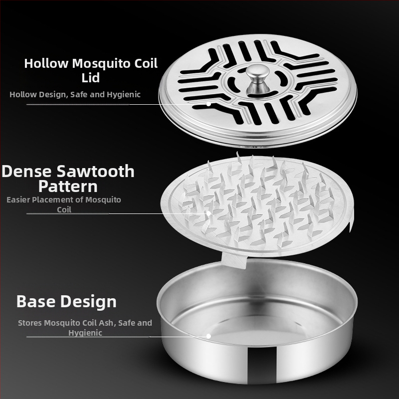 Удебелена кутия за тамян против комари от неръждаема стомана, увеличете с капак, домакинска чиния за тамян против комари, стойка за тамян против комари със сива чиния, огнеупорна креативна печка от сандалово дърво