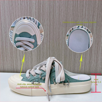 Naujo stiliaus uždaros šlepetės 2025 m. vasaros moteriški batai laisvalaikiui, storu padu, minkštu padu, madingi lauko moteriški drobiniai kvėpuojantys pusšlepetės moterims