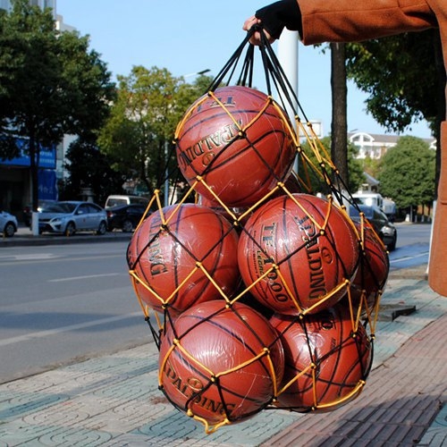 Μεγάλη τσάντα με δίχτυ, τσάντα για μπάλες, τσάντα για μπάσκετ, τσάντα ποδοσφαίρου, επιμήκης, χοντρή τσάντα για μπάλες με δίχτυ, μπορεί να χωρέσει 10 μπάλες