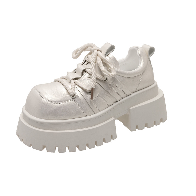 Kis magasságú, növekvő fűzős, kis bőrcipő 2025 tavaszi új, mindenféle mérkőzésre alkalmas, retró brit stílusú, vastag aljú szoknya, egyrétegű női cipő