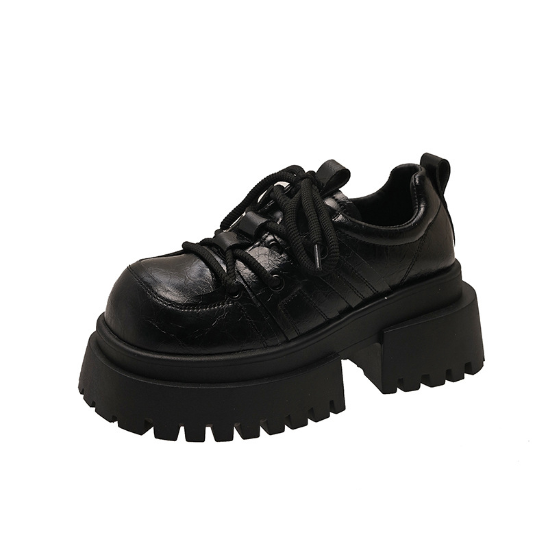 Kis magasságú, növekvő fűzős, kis bőrcipő 2025 tavaszi új, mindenféle mérkőzésre alkalmas, retró brit stílusú, vastag aljú szoknya, egyrétegű női cipő