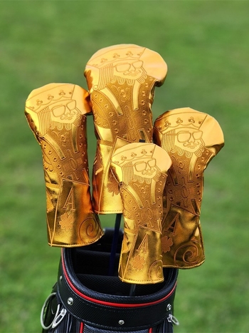 SWAG žaidimo kortų „Golden King“ golfo vežimėlio uždangalas, lazdos uždangalas, laimingas medinis lazdos uždangalas, rutulinės galvutės apsauginis dangtelis
