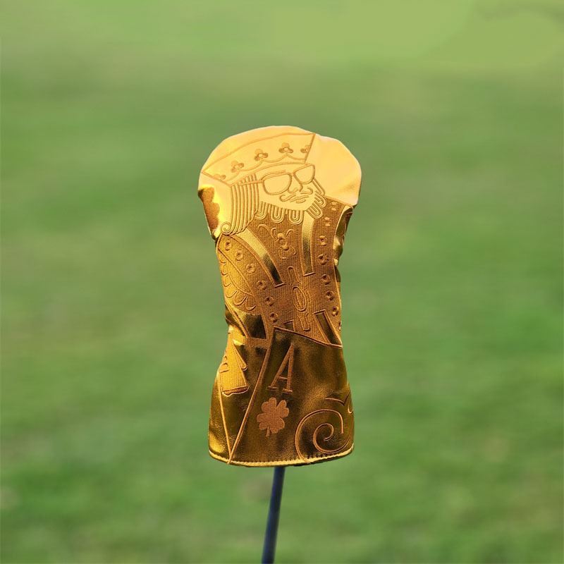 SWAG žaidimo kortų „Golden King“ golfo vežimėlio uždangalas, lazdos uždangalas, laimingas medinis lazdos uždangalas, rutulinės galvutės apsauginis dangtelis