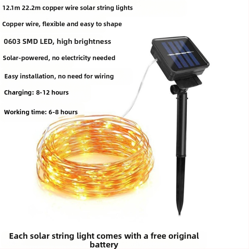 Nauja saulės vario vielos lempa parkui, vejai, vakarėliui, lauko apšvietimas, girlianda, kambario išdėstymas, dekoravimas, girlianda, didmeninė prekyba