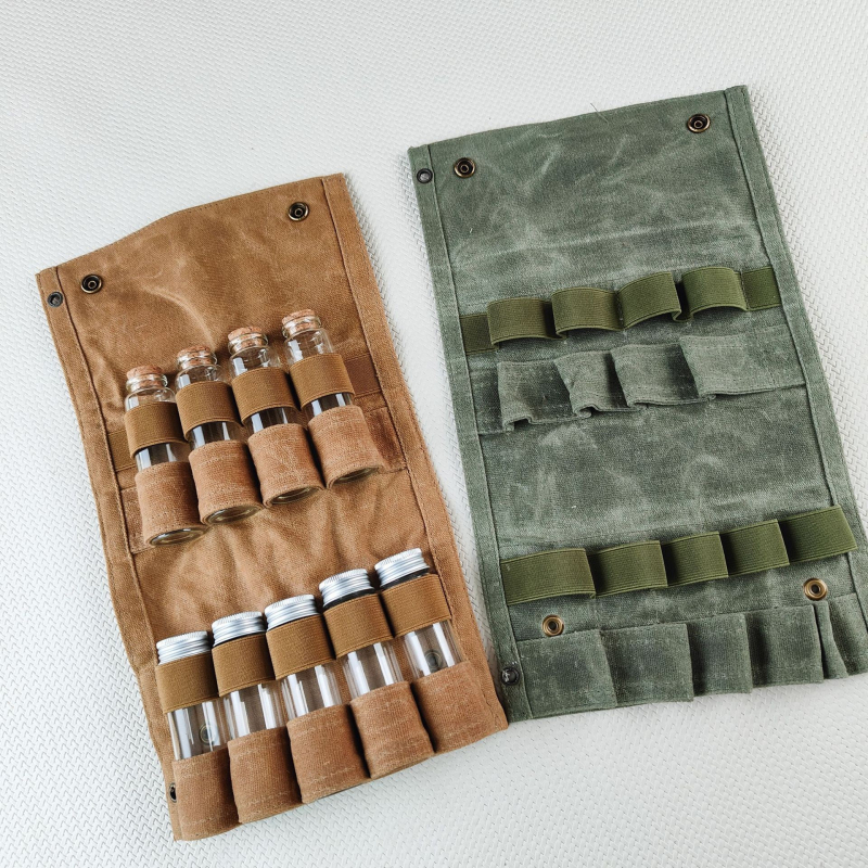 Kültéri kemping piknik hordozható fűszeres palackruha összecsukható viaszos vászon vízálló tárolótáska grill fűszeres táska