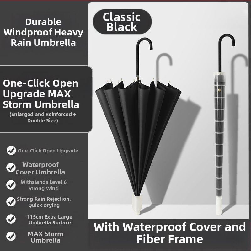 24 csontos esernyő automata esernyő nagy, túlméretezett gyári nagykereskedelmi egyenes hosszú nyelű esernyő napsütéses és esős kettős felhasználású logóval