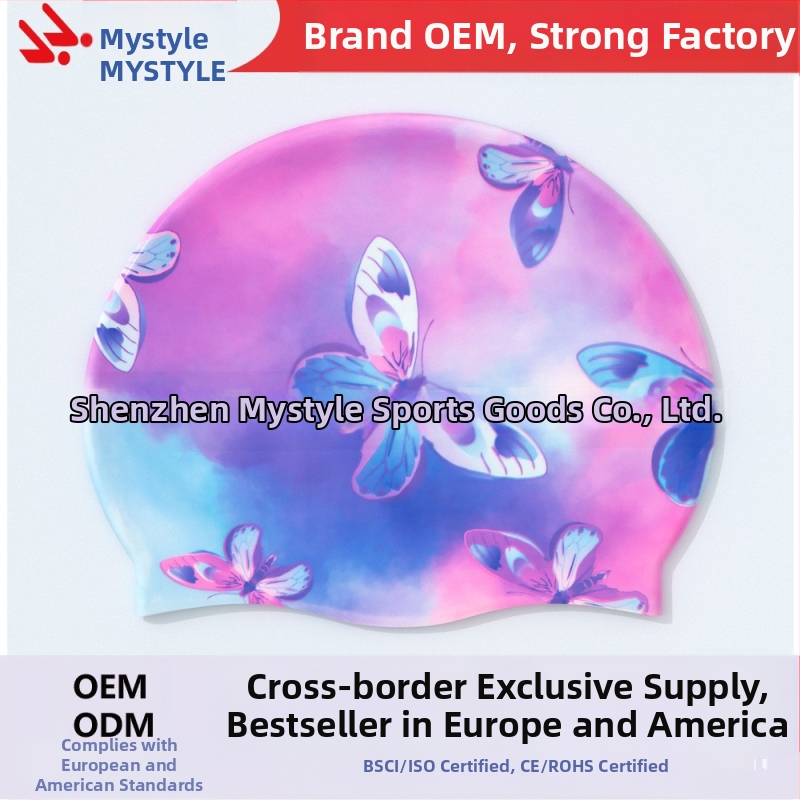 Плувна шапка за възрастни, цветна шапка за плуване с пеперуда, за жени, дълга силиконова шапка за плуване за жени, уголемена...