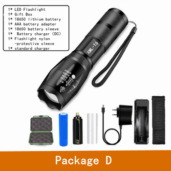 Φακός T6 από κράμα αλουμινίου φορητός πολυλειτουργικός μικρός φακός που εστιάζει σε κουτί δώρου με φακό XPE, σετ καθολικής φόρτισης