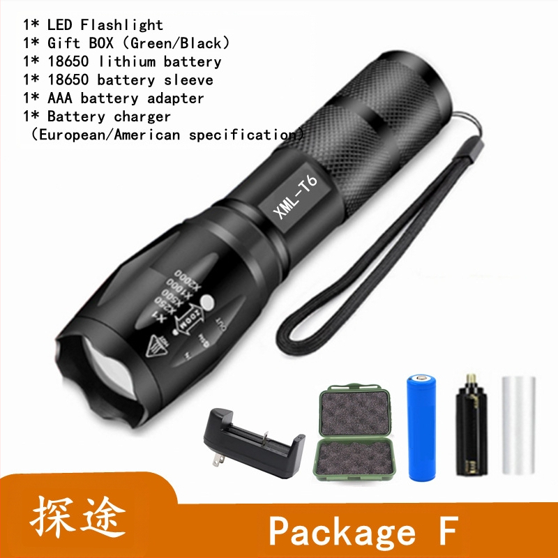 T6 zseblámpa alumínium ötvözetből készült hordozható multifunkcionális kis zseblámpa, fókuszáló XPE zseblámpa ajándékdoboz szett univerzális töltés