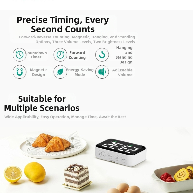 Таймер за учене, специален LED електронен детски будилник с таймер, хронометър с двойно предназначение, обърнат кухненски напомнятел с голям екран