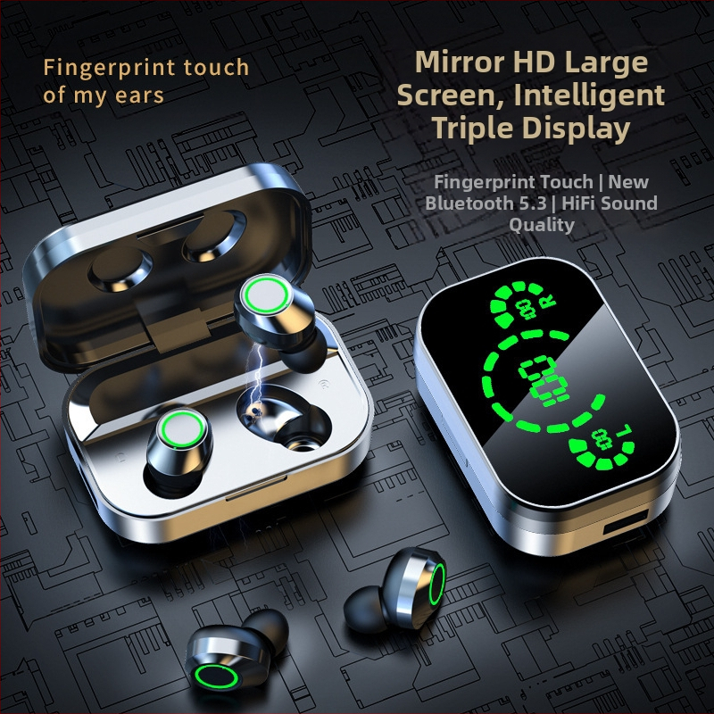 Pārrobežu sprādzienu spoguļa digitālais displejs YD03 bezvadu Bluetooth austiņas tws ausīs ievietojamas lielas jaudas YD04 Bluetooth austiņas