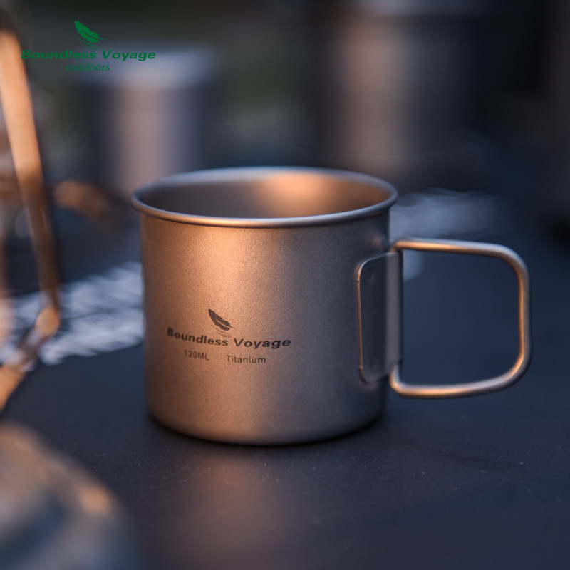 Biwei puhtast titaanist välistingimustes kasutatav kohvitass, matkaveetass, kokkupandav käepide, kerge, kaasaskantav ühekihiline matkatass, kõrge temperatuurikindel