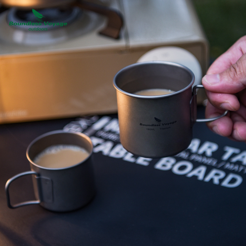 Biwei puhtast titaanist välistingimustes kasutatav kohvitass, matkaveetass, kokkupandav käepide, kerge, kaasaskantav ühekihiline matkatass, kõrge temperatuurikindel