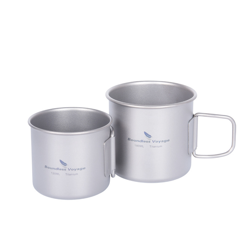 Biwei puhtast titaanist välistingimustes kasutatav kohvitass, matkaveetass, kokkupandav käepide, kerge, kaasaskantav ühekihiline matkatass, kõrge temperatuurikindel