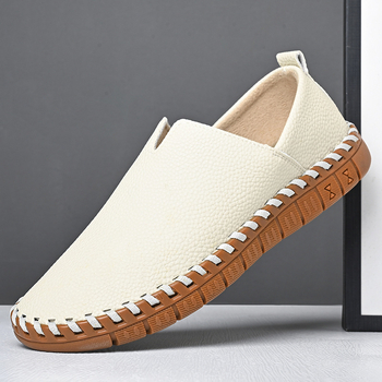 2025 Explosions határokon átnyúló férfi bőrcipő, lélegző, izzadságelnyelő, puha talpú, apuka babcipő, ragasztó nélkül, kézzel varrott, plus size