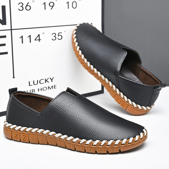 2025 Explosions Cross-border Ανδρικά Δερμάτινα Παπούτσια Αναπνέοντα με Μαλακό Πάτο, Απορροφητικά του Ιδρώτα, Χωρίς Κόλλα, Ραμμένα στο Χειροποίητο, Plus Size