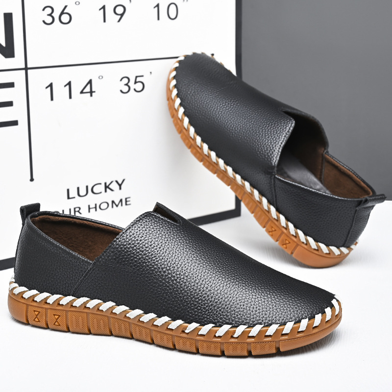 2025 Explosions határokon átnyúló férfi bőrcipő, lélegző, izzadságelnyelő, puha talpú, apuka babcipő, ragasztó nélkül, kézzel varrott, plus size