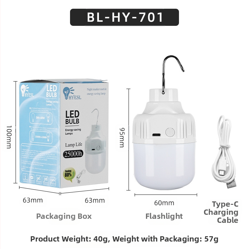 Nauja LED įkrovimo lemputė 3 lauko vandeniui atsparios naktinės turgaus prekystalio elektros energijos tiekimo nutraukimo avarinės lemputės nešiojamas apšvietimas